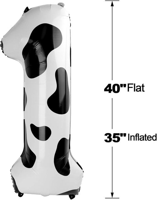 IWERP Cow Print 40-Inch Number Balloon - Unisex Birthday Decoration | Reusable Farm Animal Party Supply