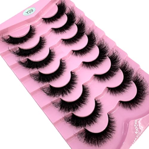 HBZGTLAD 3D Natural False Mink Eyelashes - 8 Pairs Long Makeup Lashes Y09