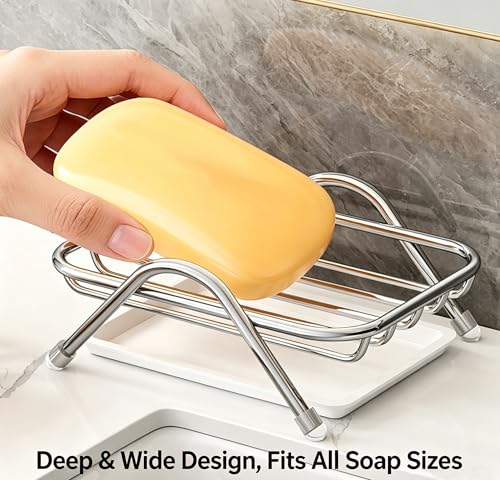 Stainless Steel Self-Draining Soap Dish with Removable Tray for Bathroom & Kitchen