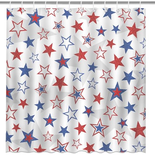 Mocsicka 4th of July Stars Shower Curtain - Patriotic 72x72 Inch