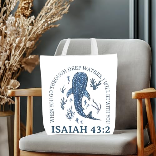 Isaiah03 Floral Beach Whale Shark Canvas Tote Bag for Women Christmas Gift