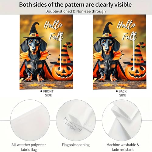 Hallo Fall Garden Flag 12x18 Inch - Dachshund & Pumpkin Design