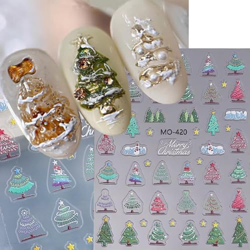 Christmas Nail Stickers 3D Embossed Pink Snowflake Decals 3 Sheets