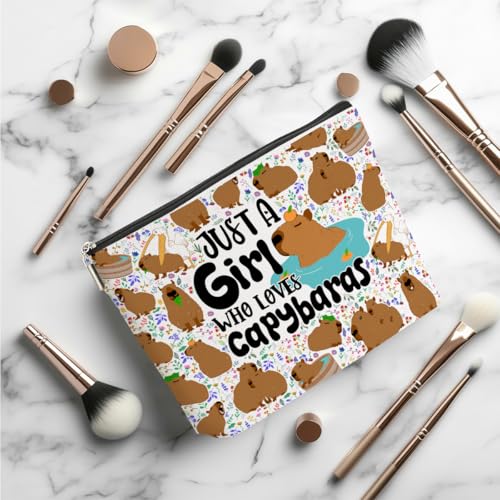 Funny Capybara Makeup Bag - Waterproof Linen Cosmetic Pouch & Travel Organizer