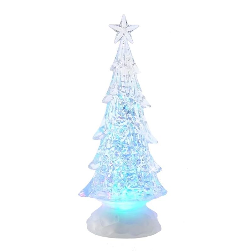 Color-Changing Christmas Tree Figurine - 10in Light-Up Acrylic Glitter Lantern