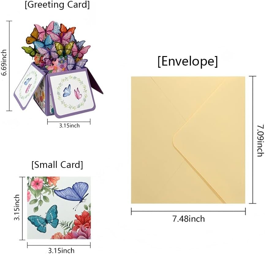 Regine Switzerland Pop-Up Greeting Cards - Butterfly & Bouquet Design with Envelopes | Perfect for Family & Friends