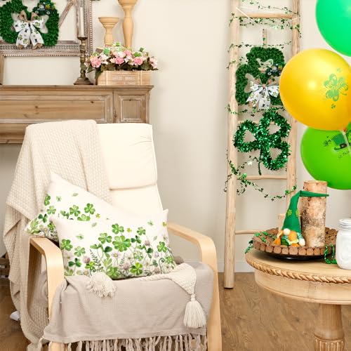 St. Patrick's Day Pillow Covers Set of 2, 12x20 Inch Shamrock Floral Decor