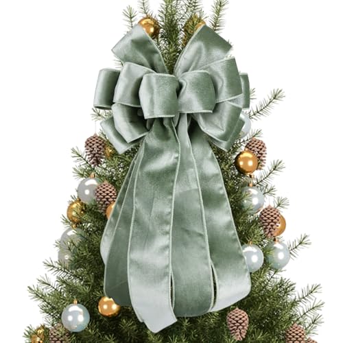 Sage Green Velvet Christmas Bow for Wreaths and Tree Decorations - 11.5x21 Inches