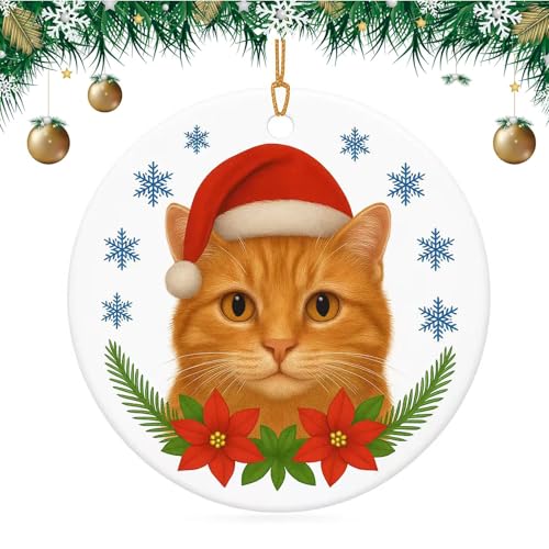 Ziyutam Ceramic Cat Christmas Ornament Funny Holiday Tree Hanging Decor