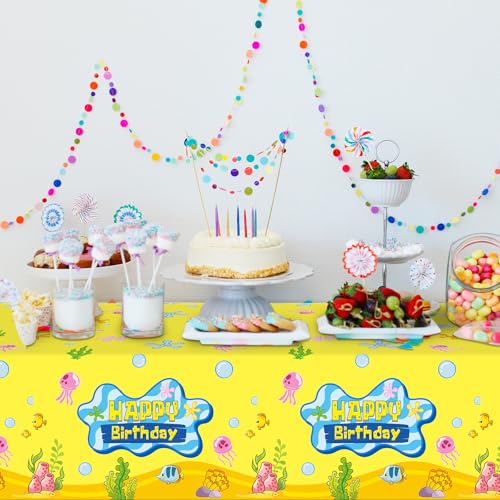 3 Pcs Yellow Ocean Birthday Tablecloths for Kids Parties - 54x108 Inch