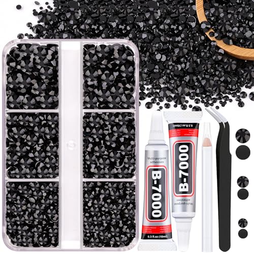 Black Resin Flatback Jelly Rhinestones Kit with B7000 Glue and Tools