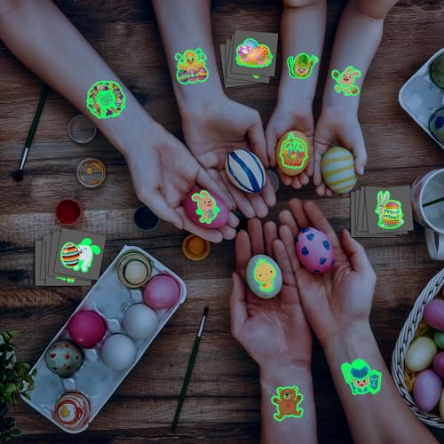 JCFIRE 102pcs Glow in the Dark Easter Temporary Tattoos for Kids