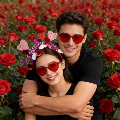 Valentine Red Glitter Heart Headband for Women Romantic Party Hair Accessory