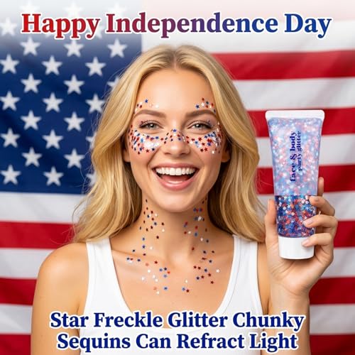 Patriotic Face and Body Glitter Tattoos 2-Piece Set for 4th of July