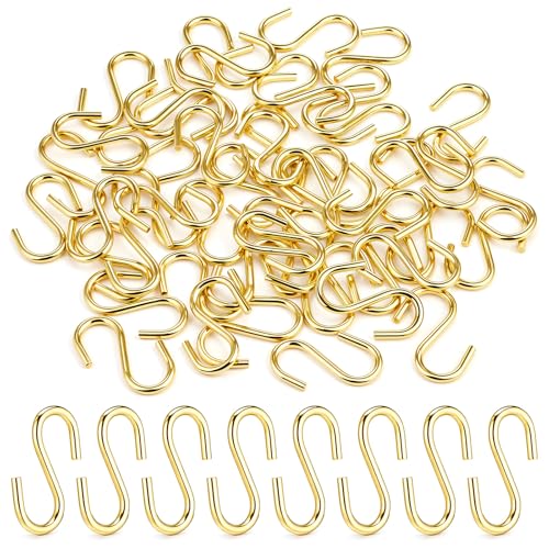 50 Pcs 1-Inch Mini S Hooks - Heavy Duty Gold Iron Wire Hanging Hooks