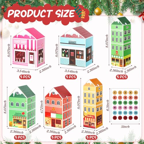 Christmas Advent Calendar Gift Boxes Set - Classic DIY Village, 30 Pieces