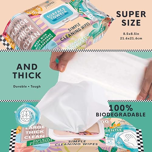 Juniper CLEAN Biodegradable All-Purpose Cleaning Wipes, Unscented, 100 Count