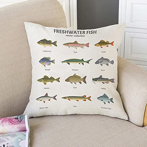 Colorful Lake Fish Throw Pillow Cover 18"x18" – Decorative Linen Case