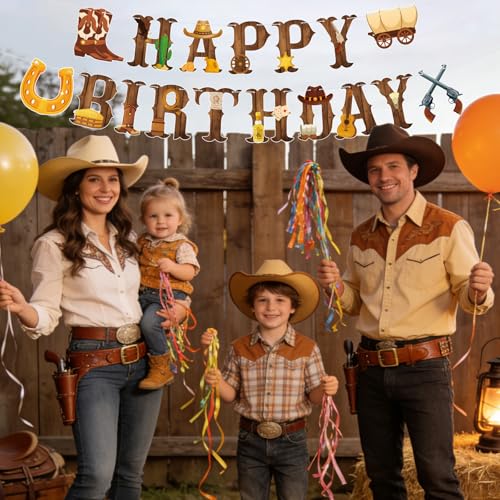 Western Cowboy Happy Birthday Banner for Themed Parties