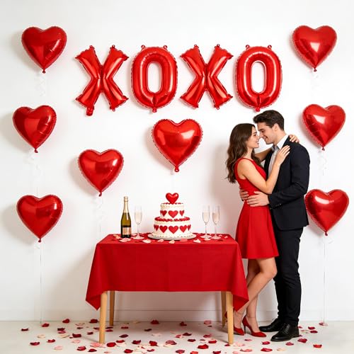 Lxzyu XOXO Red Heart Balloon Set - Valentine's Day Foil Balloons