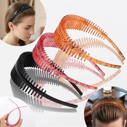 AHONEY Non-Slip Comb Headbands with Teeth - 3 Pack Zig Zag Hairbands