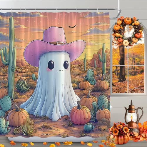 Halloween Spooky Ghost Polyester Shower Curtain 70x70 with Hooks