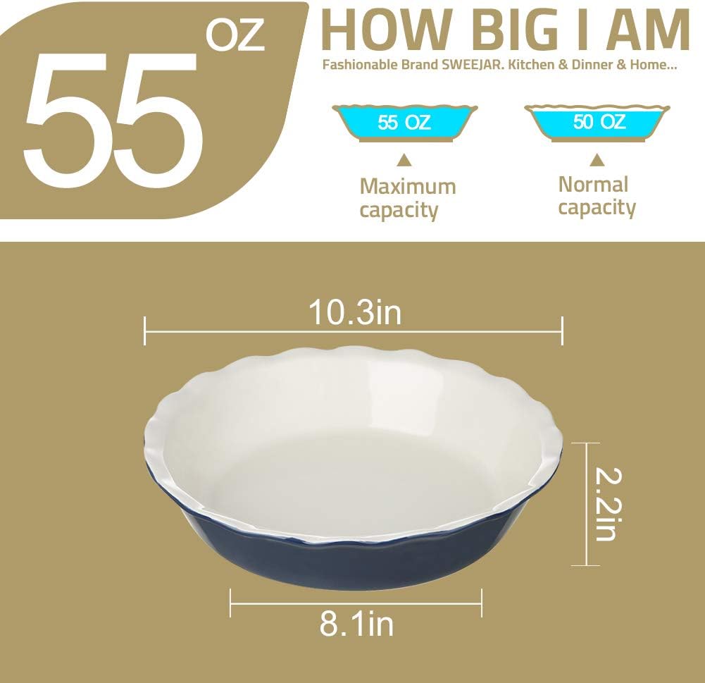 Sweejar Ceramic Pie Pan - 10-Inch Non-Stick Baking Dish with Soft Wave Edge for Delicious Pies | White