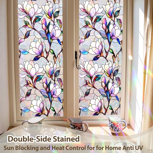 Rainbow Magnolia Stained Glass Window Privacy Film 17.5"x78.7"