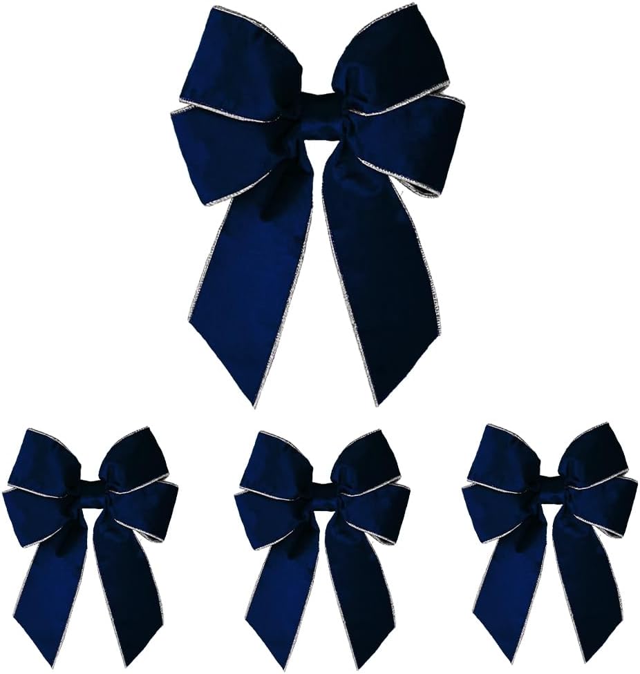 Skiennix Christmas Wreath Bows - 4 Pieces 7.0 x 10.2 Inches Blue Farmhouse Decor for Holiday Ornaments