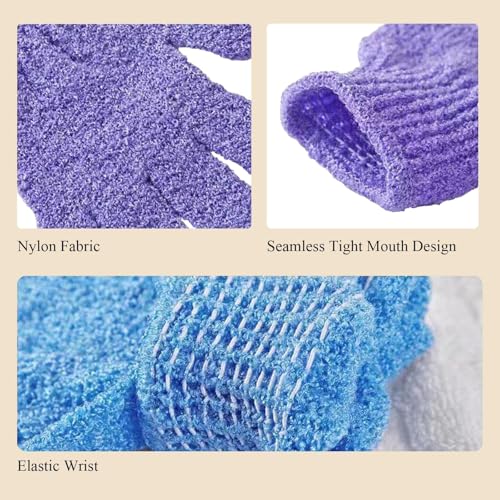 MOLOPPO Exfoliating Bath Gloves 2-Pack - Black Stretch Scrub Mitts