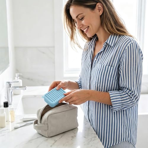 Leak-Proof Silicone Travel Soap Case with Lid & Drainage Pad - Fits Most Soap Bars