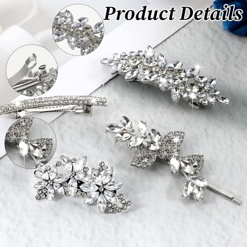 4 Pcs Silver Rhinestone Hair Clips Crystal Leaf Bridal Hair Pins