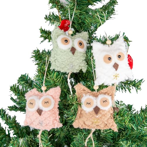 Berfutall Plush Owl Christmas Tree Ornaments 4-Pack Woodland Holiday Decor