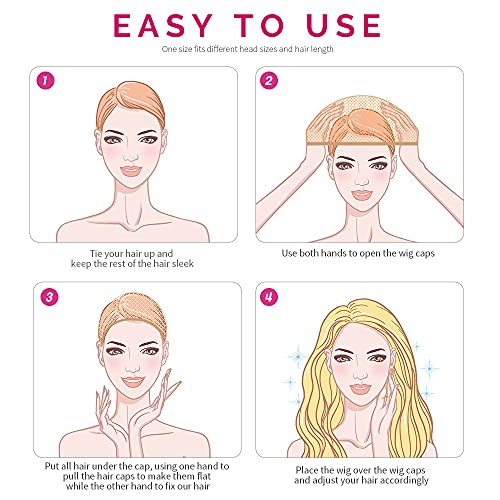 FANDAMEI Light Brown Mesh Wig Caps, 4 Pack Closed End Hair Net Liners