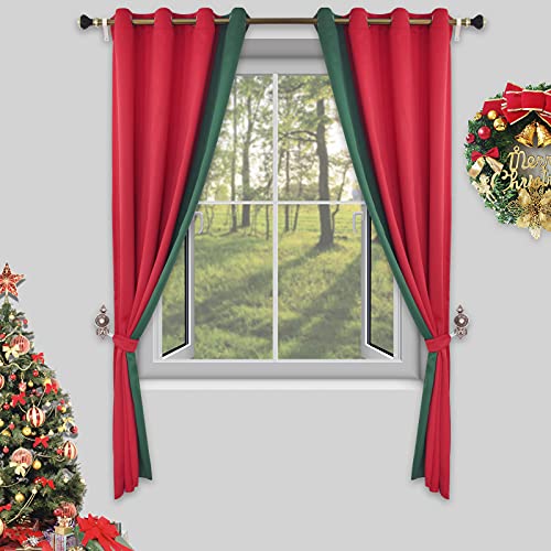 Christmas Decorative Curtains Set of 2 - 50W x 96L Semi-Blackout Red & Green