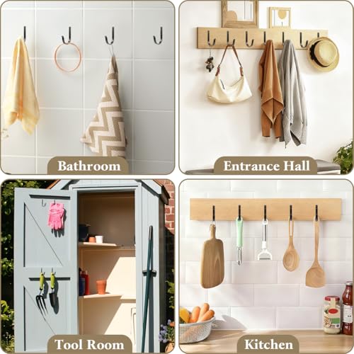 Heavy Duty Black Wall Hooks - 16 Pack for Coats, Towels & Bags