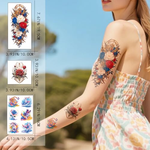 Temporary Tattoo Half Sleeve 57 Sheets Waterproof Flower Body Art