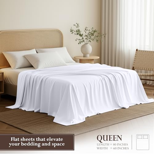 Utopia Bedding Queen Flat Sheets - White Microfiber Hotel Quality (6-Pack)