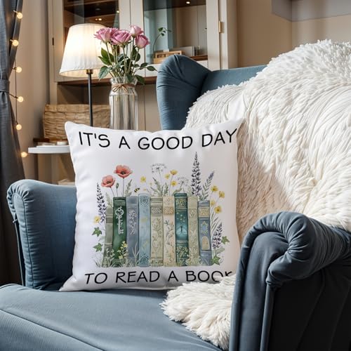 It's a Good Day to Read a Book Pillow Cover - 18x18, Bookish Decor, Variation 2