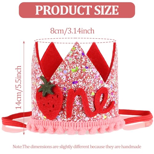 Pink Strawberry First Birthday Crown for Baby Girls - Sweet One Hat