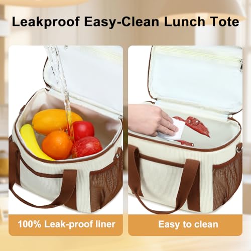 BTOOP Insulated Corduroy Lunch Bag - 9L Leakproof Lunch Tote, Cream