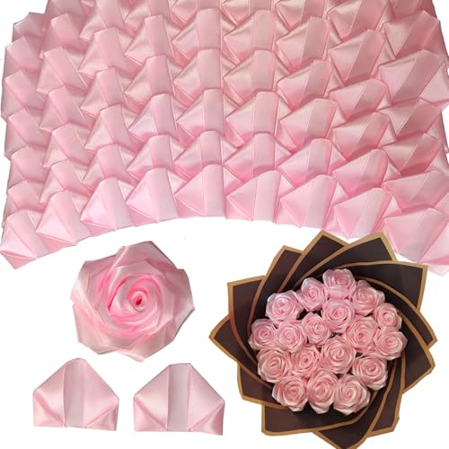 320pcs Large Pink Satin Ribbon Rose Petals for DIY Bouquets