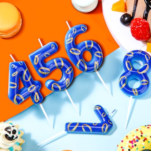Conelist Number 5 Birthday Cake Candles - Blue & Gold Rings, 1 Piece, Party Decor