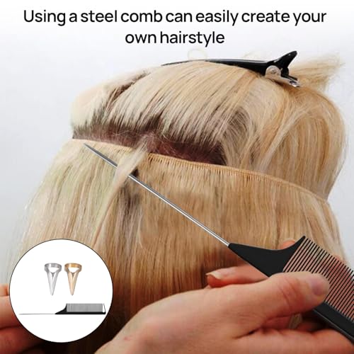 Hair Braiding Tool Set with 8 Alloy Parting Rings and Rat Tail Comb
