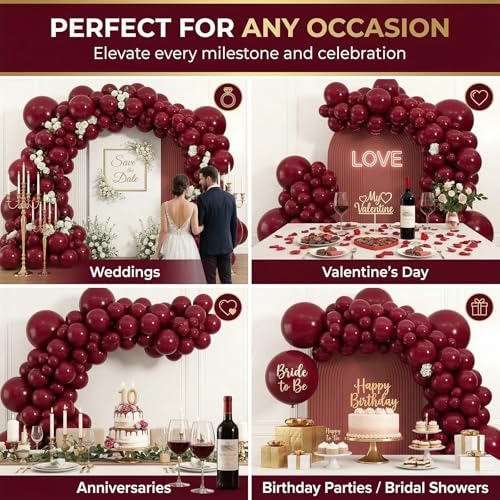 104pc Burgundy Balloon Garland Arch Kit - Assorted Sizes 5 to 18 Inch