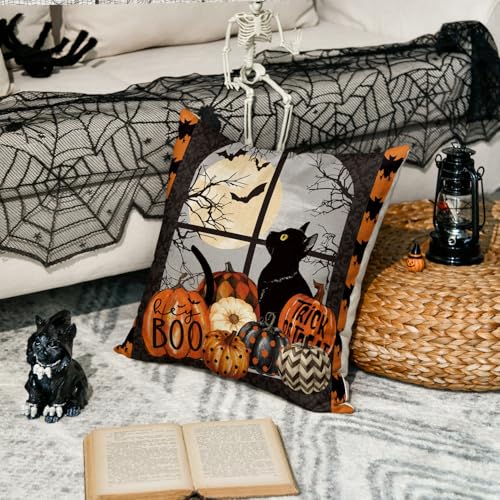 Halloween Pumpkin Cat Throw Pillow Cover, 18x18 Inch - AVOIN