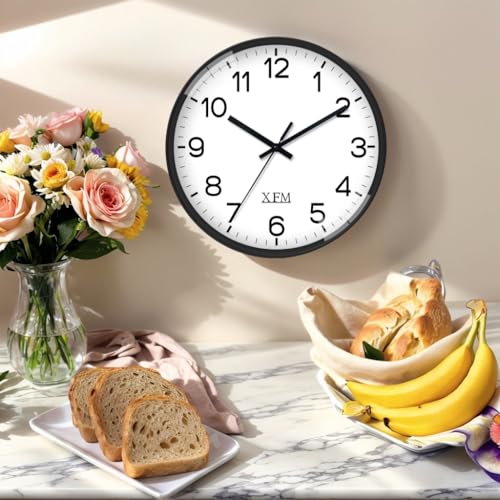 XFM 8 Inch Black Modern Wall Clock - Battery Operated, Silent
