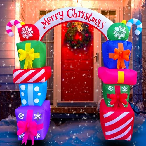 8 Ft Christmas Inflatable Arch with Gift Boxes - Holiday Yard Decor