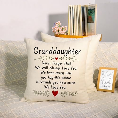 Granddaughter Gift Linen Throw Pillow Cover 18x18 Inch - Sentimental Decor