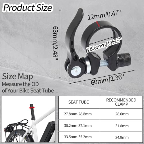 28.6mm Bicycle Seat Post Clamp, Aluminium Alloy Bike Quick Release Clamp Seatpost Collar, Type 1, Black